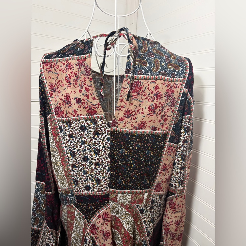 American Eagle Outfitters Multicolor Patchwork Dress with Bell Sleeve - Picture 6 of 9